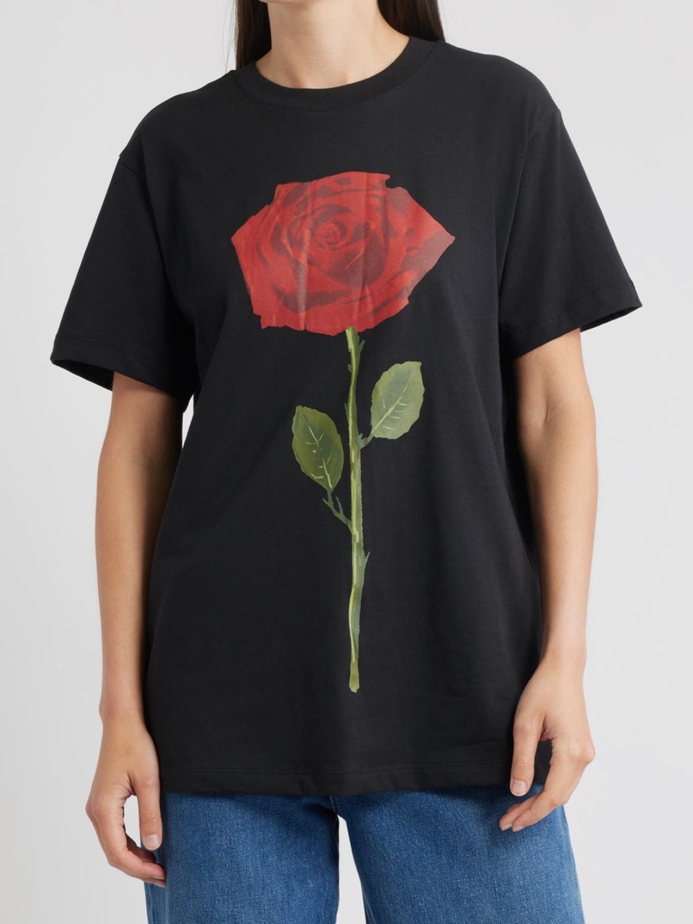 FARM Rio Feminist Black Relaxed Red Rose Graphic Tee NWT Size Medium
